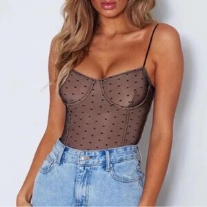 White Fox Brown Sheer Polka Dot Women's Top